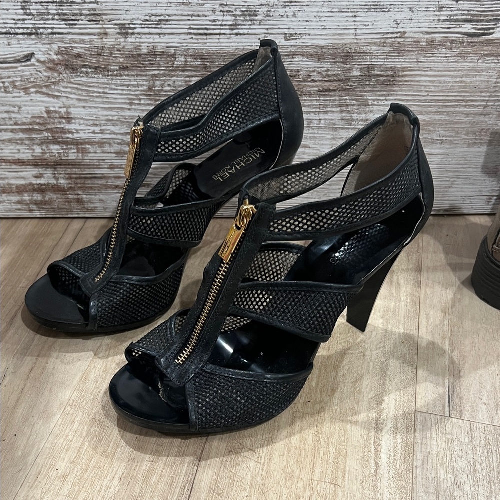 Michael Kors Black and Gold Mesh Heels